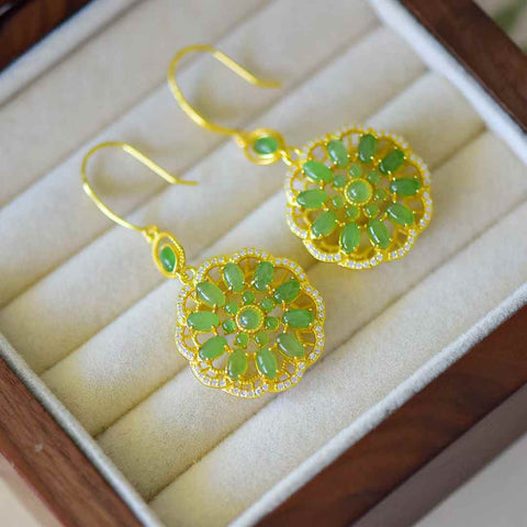 Anting Perak Sterling 925 Bertahtakan Giok Hetian 12378-2# (3*5) Termasuk biaya pengiriman dan pajak.