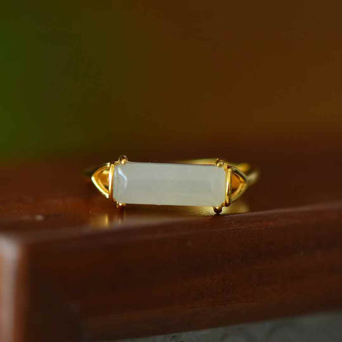 Cincin perak polos berbentuk bambu 1602Q-2# 925 perak sterling bertatahkan giok Hetian (bahan Qinghai) (emas tebal). Spesifikasi giok: (5*12). Termasuk ongkos kirim dan pajak.