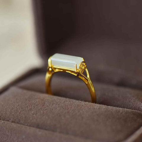 Cincin perak polos berbentuk bambu 1602Q-2# 925 perak sterling bertatahkan giok Hetian (bahan Qinghai) (emas tebal). Spesifikasi giok: (5*12). Termasuk ongkos kirim dan pajak.