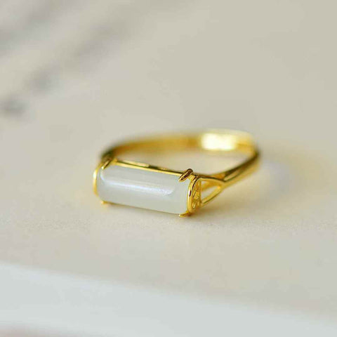 Cincin perak polos berbentuk bambu 1602Q-2# 925 perak sterling bertatahkan giok Hetian (bahan Qinghai) (emas tebal). Spesifikasi giok: (5*12). Termasuk ongkos kirim dan pajak.