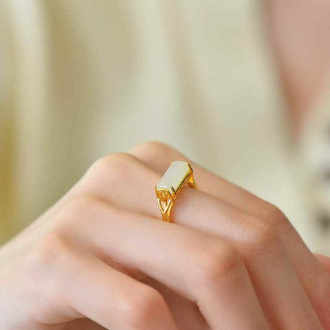 Cincin perak polos berbentuk bambu 1602Q-2# 925 perak sterling bertatahkan giok Hetian (bahan Qinghai) (emas tebal). Spesifikasi giok: (5*12). Termasuk ongkos kirim dan pajak.