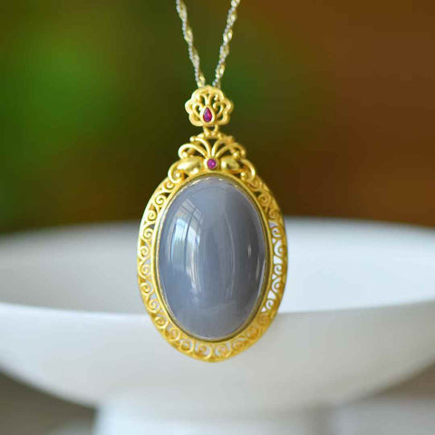 Liontin perak polos cabochon filigree ungu berasap (emas tebal) 3541Q-2#, perak sterling 925, bertatahkan giok Hetian (bahan Qinghai). Spesifikasi giok: (20*30). Sudah termasuk ongkos kirim dan pajak.