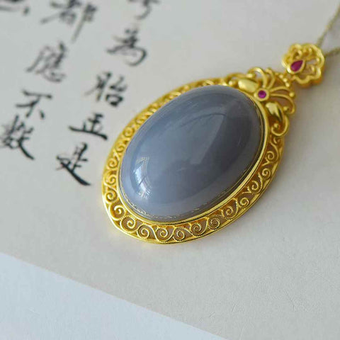 Liontin perak polos cabochon filigree ungu berasap (emas tebal) 3541Q-2#, perak sterling 925, bertatahkan giok Hetian (bahan Qinghai). Spesifikasi giok: (20*30). Sudah termasuk ongkos kirim dan pajak.