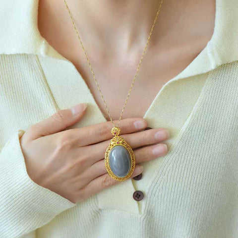 Liontin perak polos cabochon filigree ungu berasap (emas tebal) 3541Q-2#, perak sterling 925, bertatahkan giok Hetian (bahan Qinghai). Spesifikasi giok: (20*30). Sudah termasuk ongkos kirim dan pajak.