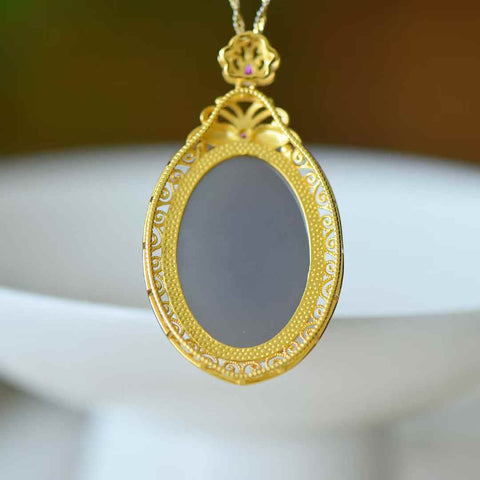 Liontin perak polos cabochon filigree ungu berasap (emas tebal) 3541Q-2#, perak sterling 925, bertatahkan giok Hetian (bahan Qinghai). Spesifikasi giok: (20*30). Sudah termasuk ongkos kirim dan pajak.