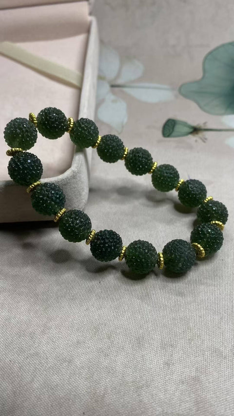 Gelang: Gelang ukiran giok Xiuyan yang indah, ukuran: 11,7 mm, setiap manik diukir dengan halus. Biaya kirim dan pajak sudah termasuk.