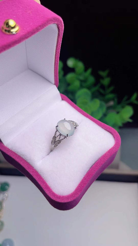 Cincin giok alami 💍 Bahan tambang lama, tekstur halus dan hangat, dingin dan tembus cahaya, bertahtakan perak 925, indah dan bergaya, 9 x 7 termasuk ongkos kirim dan pajak.