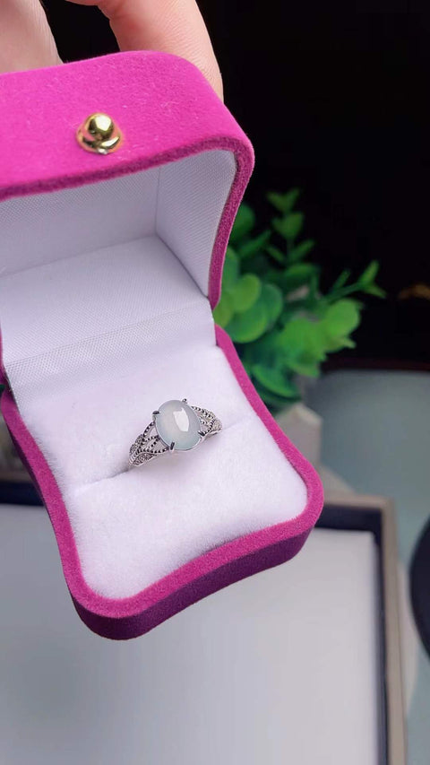 Cincin giok alami 💍 Bahan tambang lama, tekstur halus dan hangat, dingin dan tembus cahaya, bertahtakan perak 925, indah dan bergaya, 9 x 7 termasuk ongkos kirim dan pajak.