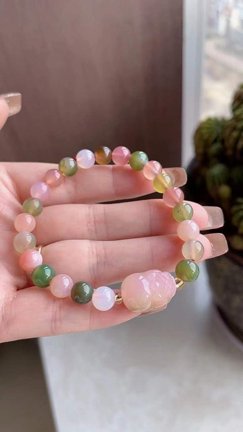 Gelang batu akik alami dari sumber garam, warna alami, dipasangkan dengan desain babi keberuntungan, ukuran 0,8, termasuk biaya pengiriman dan pajak.