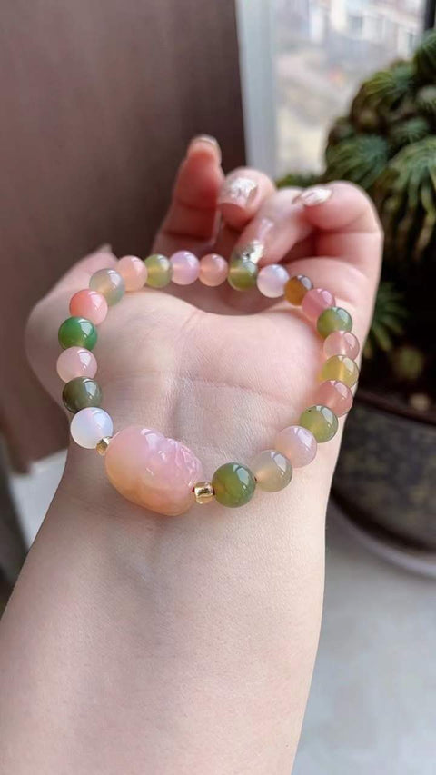 Gelang batu akik alami dari sumber garam, warna alami, dipasangkan dengan desain babi keberuntungan, ukuran 0,8, termasuk biaya pengiriman dan pajak.