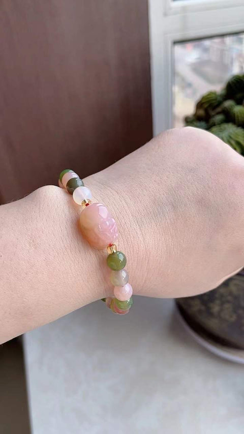 Gelang batu akik alami dari sumber garam, warna alami, dipasangkan dengan desain babi keberuntungan, ukuran 0,8, termasuk biaya pengiriman dan pajak.