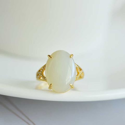 1333-2#S925 Cincin Cabochon Giok Hetian Bertahtakan Perak, 13*18 cm (termasuk ongkos kirim dan pajak)