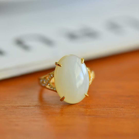 1333-2#S925 Cincin Cabochon Giok Hetian Bertahtakan Perak, 13*18 cm (termasuk ongkos kirim dan pajak)