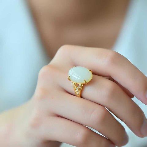 1333-2#S925 Cincin Cabochon Giok Hetian Bertahtakan Perak, 13*18 cm (termasuk ongkos kirim dan pajak)