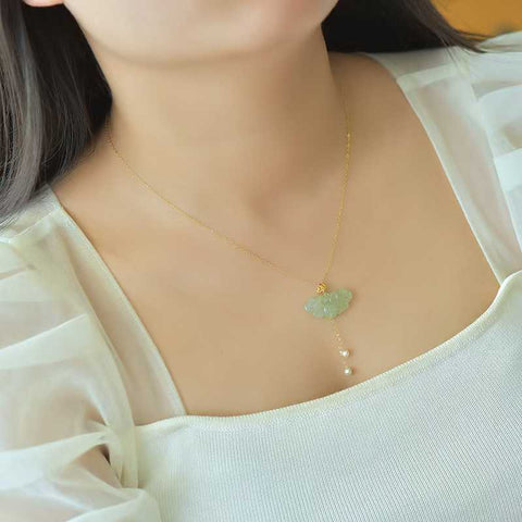 5437-2# Liontin Naga dan Phoenix Keberuntungan, Emas 18K Bertahtakan Giok Hetian (Bahan Qinghai), Liontin Rumbai Phoenix dan Mutiara yang Indah, 14*25 cm (termasuk biaya pengiriman dan pajak).