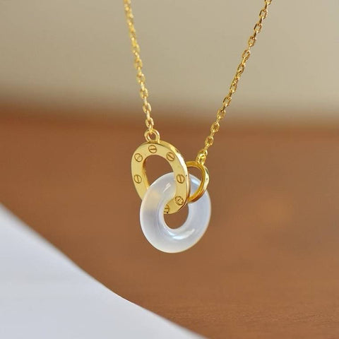 MT20799A-2# Liontin Rantai Buatan Sendiri Cincin Perdamaian Bertahtakan Kalsedon - Kedamaian dan Keamanan, Tautan Saling Mengunci, 14*14 cm, Termasuk Ongkos Kirim dan Pajak