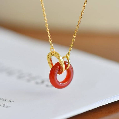 MT20799A-2# Liontin Rantai Buatan Sendiri Cincin Perdamaian Bertahtakan Kalsedon - Kedamaian dan Keamanan, Tautan Saling Mengunci, 14*14 cm, Termasuk Ongkos Kirim dan Pajak