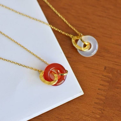 MT20799A-2# Liontin Rantai Buatan Sendiri Cincin Perdamaian Bertahtakan Kalsedon - Kedamaian dan Keamanan, Tautan Saling Mengunci, 14*14 cm, Termasuk Ongkos Kirim dan Pajak