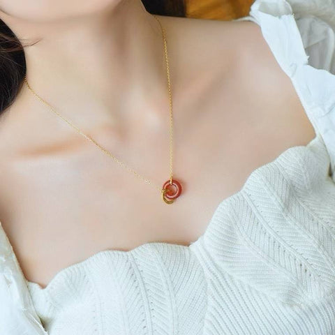 MT20799A-2# Liontin Rantai Buatan Sendiri Cincin Perdamaian Bertahtakan Kalsedon - Kedamaian dan Keamanan, Tautan Saling Mengunci, 14*14 cm, Termasuk Ongkos Kirim dan Pajak