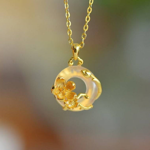 Liontin Bunga Persik Bertahtakan Kalsedon MT20802-2# - Vitalitas Awet Muda, Hidup Indah (16*16 cm) - Termasuk Ongkos Kirim dan Pajak