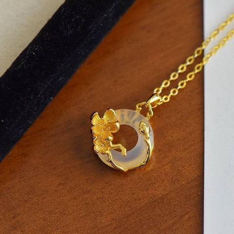 Liontin Bunga Persik Bertahtakan Kalsedon MT20802-2# - Vitalitas Awet Muda, Hidup Indah (16*16 cm) - Termasuk Ongkos Kirim dan Pajak