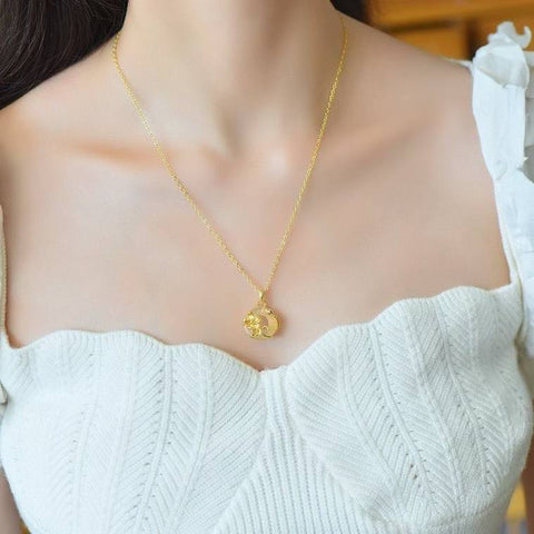 Liontin Bunga Persik Bertahtakan Kalsedon MT20802-2# - Vitalitas Awet Muda, Hidup Indah (16*16 cm) - Termasuk Ongkos Kirim dan Pajak