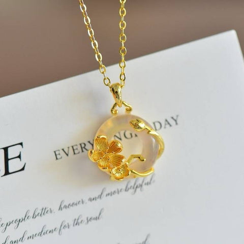 Liontin Bunga Persik Bertahtakan Kalsedon MT20802-2# - Vitalitas Awet Muda, Hidup Indah (16*16 cm) - Termasuk Ongkos Kirim dan Pajak