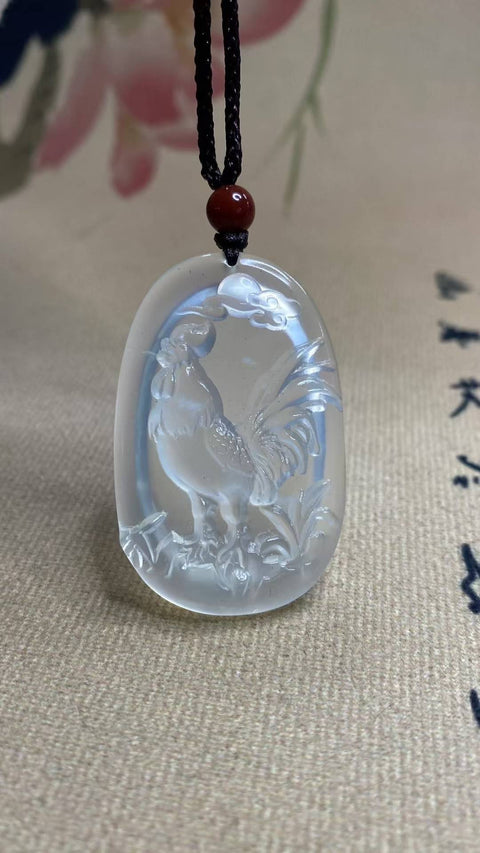 Ayam Jantan (Zodiak Cina): Liontin giok Xiuyan alami - Ayam Jantan, dingin dan tembus cahaya, dimensi: 45 x 29 mm, termasuk ongkos kirim dan pajak.