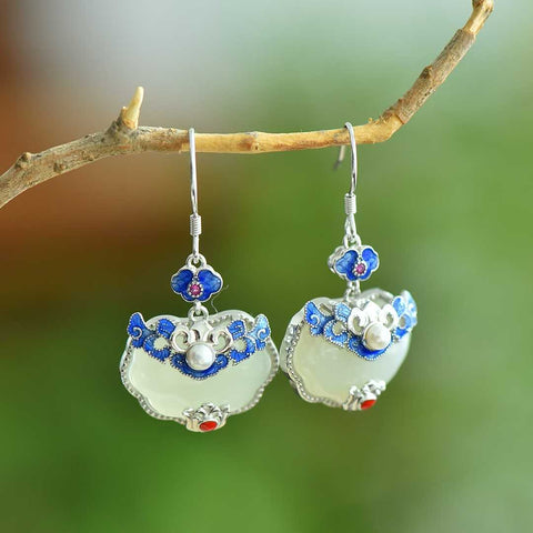 🌼🌼🌼7316#925 Anting Kunci "Benda Bertuah" Perak Sterling Bertahtakan Giok Hetian. Desain unik, elegan, dan elegan. Biaya kirim dan pajak sudah termasuk.