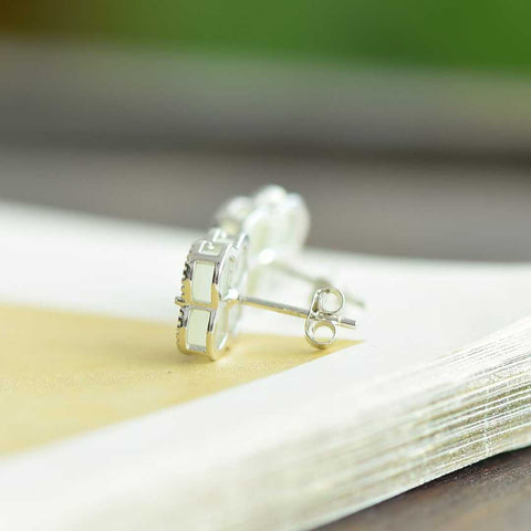 7561# 925 Anting Perak Sterling Semanggi Empat Daun dengan Giok Hetian, Ukuran: 10*10 (termasuk ongkos kirim dan pajak)