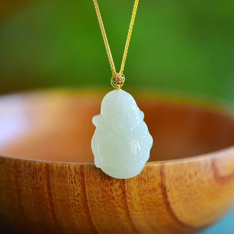 5618-2# Liontin Dewa Kekayaan giok Hetian tatahan 18k bahan Korea, ukuran 19*28 cm, sudah termasuk ongkos kirim dan pajak. Nomor barang: 202511221506