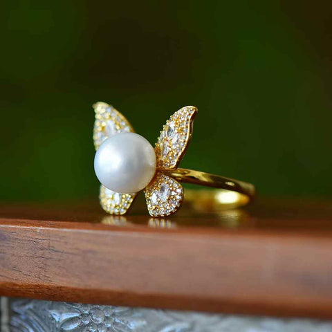 Cincin Perak 21022-2s925 dengan Mutiara, Kupu-kupu, dan Batu Zirkonia: 10*10 (termasuk ongkos kirim dan pajak)