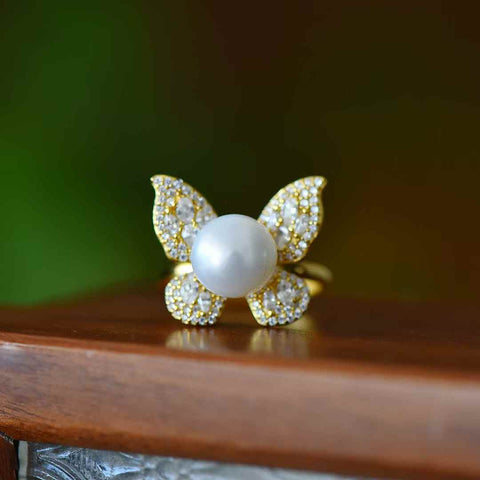 Cincin Perak 21022-2s925 dengan Mutiara, Kupu-kupu, dan Batu Zirkonia: 10*10 (termasuk ongkos kirim dan pajak)