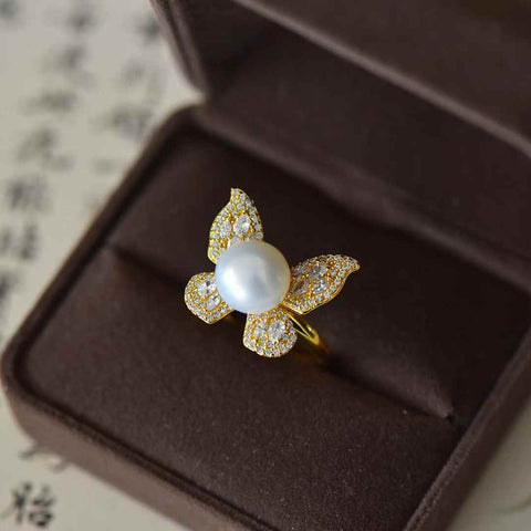 Cincin Perak 21022-2s925 dengan Mutiara, Kupu-kupu, dan Batu Zirkonia: 10*10 (termasuk ongkos kirim dan pajak)