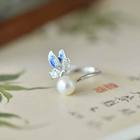 Cincin Kupu-kupu Enamel Mutiara Perak 21023s925 (Batu Lepas): 8*8 cm (termasuk ongkos kirim dan pajak)