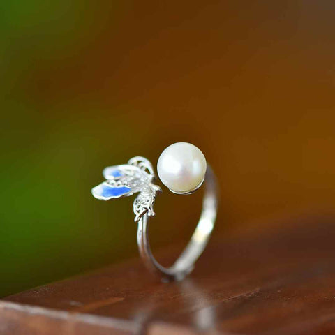 Cincin Kupu-kupu Enamel Mutiara Perak 21023s925 (Batu Lepas): 8*8 cm (termasuk ongkos kirim dan pajak)