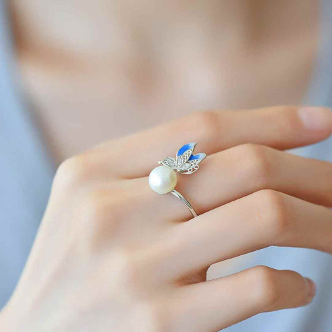 Cincin Kupu-kupu Enamel Mutiara Perak 21023s925 (Batu Lepas): 8*8 cm (termasuk ongkos kirim dan pajak)