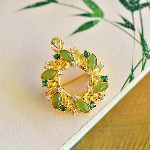 Bros/Liontin Perak Sterling 925 10799-2# Bertahtakan Giok Hetian (Tataan Mata Kuda) - Gaya Dua-dalam-Satu (Termasuk Ongkos Kirim dan Pajak)