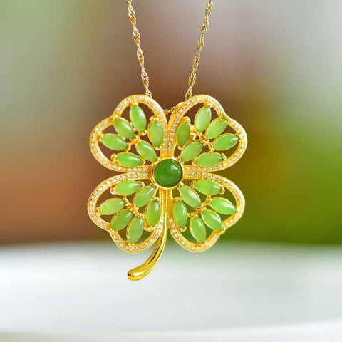 Bros/Liontin Perak Sterling 10801-2# 925 dengan Cabochon Giok Hetian dan Desain Semanggi Empat Daun 👉 Desain baru dan unik, kualitas giok yang hangat dan halus, menarik perhatian dan mencolok saat dikenakan ✨ Termasuk biaya pengiriman dan pajak