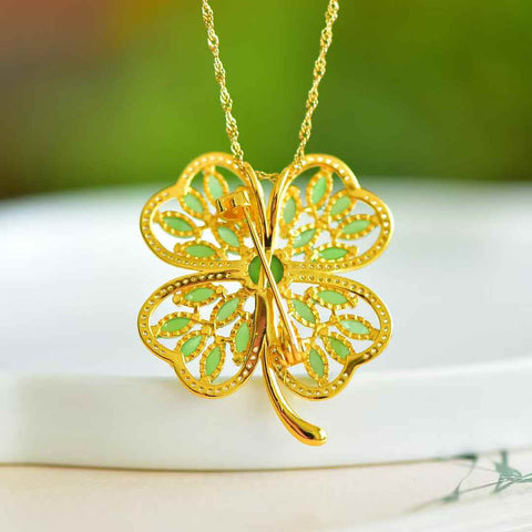 Bros/Liontin Perak Sterling 10801-2# 925 dengan Cabochon Giok Hetian dan Desain Semanggi Empat Daun 👉 Desain baru dan unik, kualitas giok yang hangat dan halus, menarik perhatian dan mencolok saat dikenakan ✨ Termasuk biaya pengiriman dan pajak