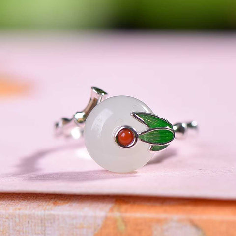 9454#925 cincin gesper pengaman enamel giok Hetian bertatahkan perak, 10 x 10 buah, termasuk biaya pengiriman dan pajak.