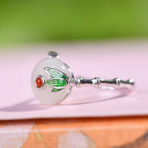 9454#925 cincin gesper pengaman enamel giok Hetian bertatahkan perak, 10 x 10 buah, termasuk biaya pengiriman dan pajak.