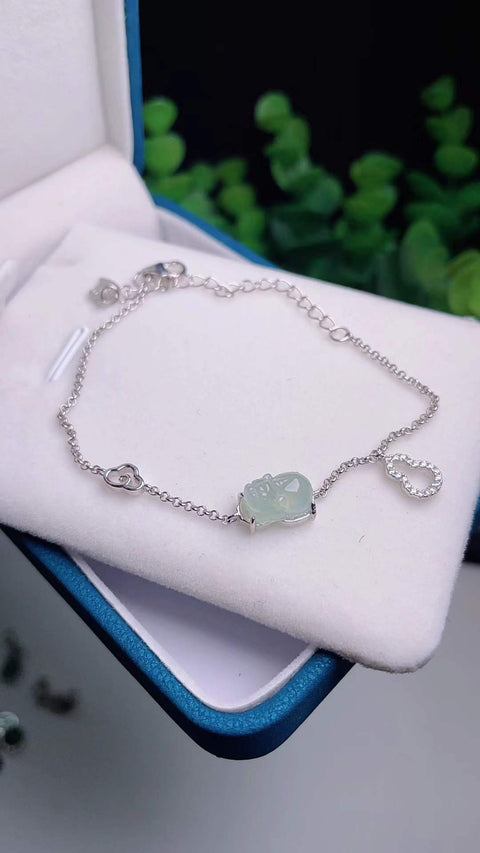 Gelang Pixiu giok alami, bahan tambang tua, tatahan perak 925, bahkan lebih transparan secara langsung, ukuran 1,0 x 0,6 cm. Biaya kirim dan pajak sudah termasuk.