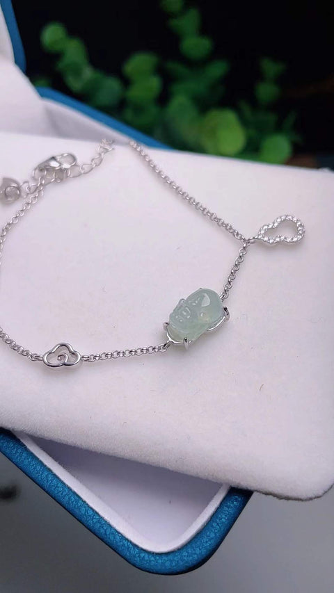 Gelang Pixiu giok alami, bahan tambang tua, tatahan perak 925, bahkan lebih transparan secara langsung, ukuran 1,0 x 0,6 cm. Biaya kirim dan pajak sudah termasuk.