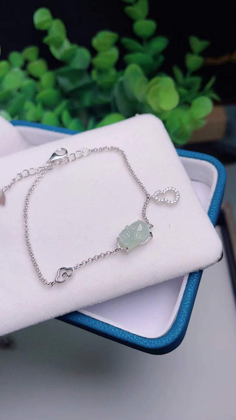 Gelang Pixiu giok alami, bahan tambang tua, tatahan perak 925, bahkan lebih transparan secara langsung, ukuran 1,0 x 0,6 cm. Biaya kirim dan pajak sudah termasuk.