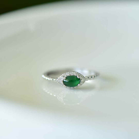 31009s925 Cincin Cabochon Zirkon Giok bertahtakan perak (Batu lepas: 4*6) Termasuk ongkos kirim dan pajak.