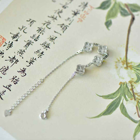 Gelang Cabochon Jadeite Bertahtakan Perak Sterling 35013#925 dengan Semanggi Empat Daun dan Zirkon. Spesifikasi Jadeite: (3*3). Termasuk ongkos kirim dan pajak.