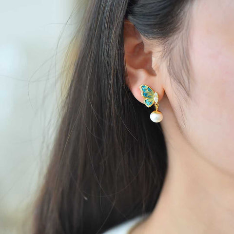 Anting Kupu-kupu Enamel Mutiara Perak 22120-2s925 (Batu Lepas): 8*8 cm (termasuk ongkos kirim dan pajak)