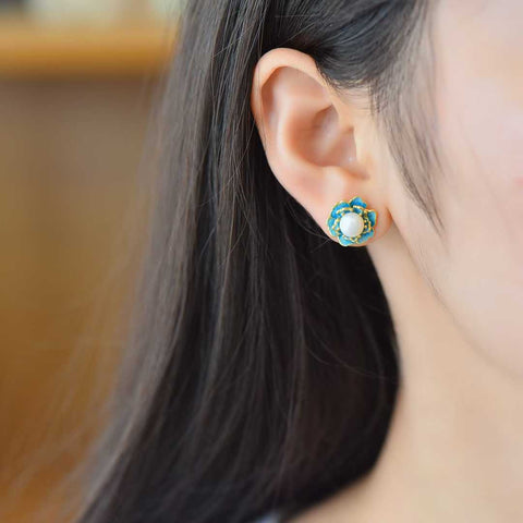 22157s925 Anting Enamel Mutiara Perak Camellia (6*6) termasuk ongkos kirim dan pajak