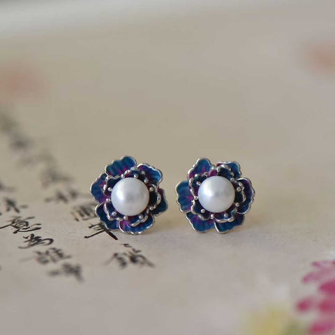 22157s925 Anting Enamel Mutiara Perak Camellia (6*6) termasuk ongkos kirim dan pajak
